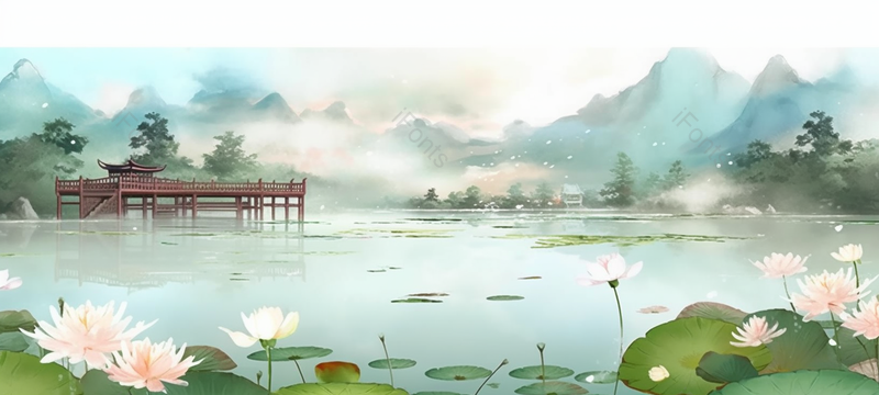 国风庭院荷花植物,插画/手绘图,插画/手绘图库,插画/手绘图下载,插画/手绘